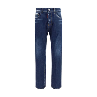 Blue Cotton Straight-Leg Jeans