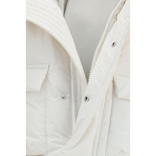 White Polyester Full-Length Jacket