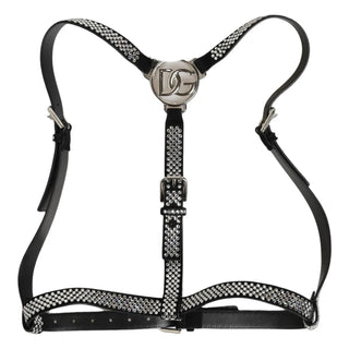 Black Leather Rhinestones Embellished Men Suspender