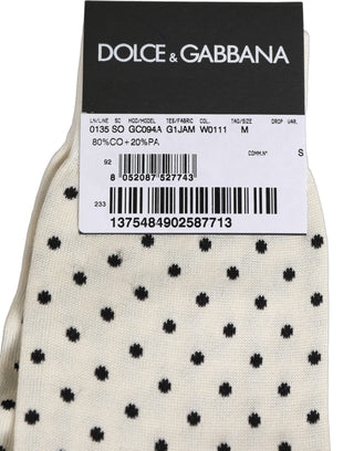 Off White Cotton Polka Dot Mid Calf Accessory Socks