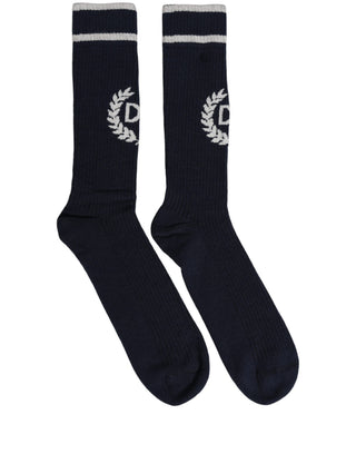 Men Navy Blue DG Logo Mid Calf Accessory Socks