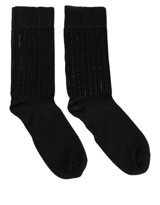 Black Sequin Cotton Knit Mid Calf Accessory Socks