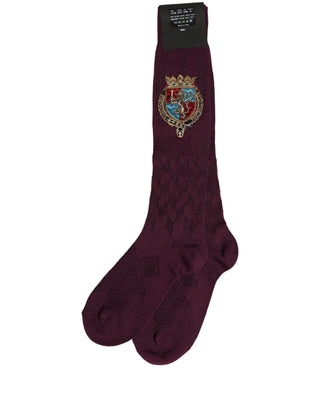 Burgundy Wool Crest Logo Knee High Accessory Socks