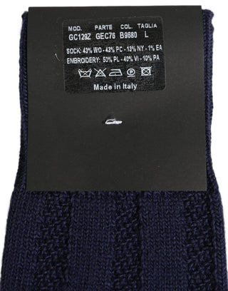 Navy Blue Wool Crest Logo Knee High Accessory Socks