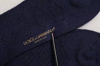 Navy Blue Wool Crest Logo Knee High Accessory Socks