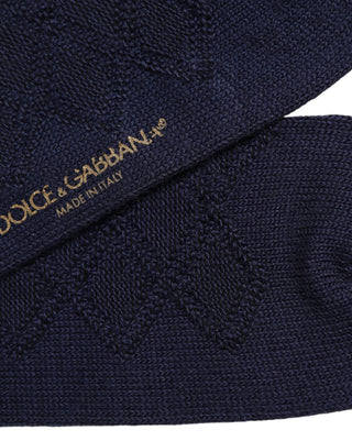 Navy Blue Wool Crest Logo Knee High Accessory Socks
