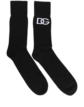 Men Black Cotton DG Logo Mid Calf Accessory Socks