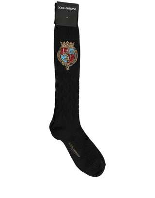 Men Black Wool Crest Logo Knee High Accessory Socks