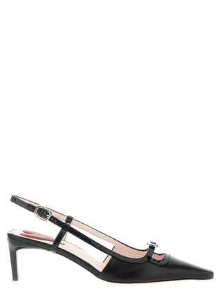 Black Calfskin Mid Heel Pumps