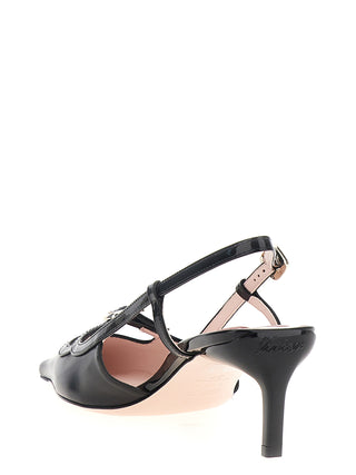 Black Calfskin Mid Heel Pumps