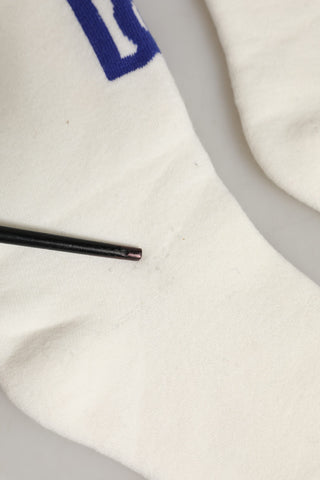 White Blue Cotton Logo Calf Women Accessory Socks