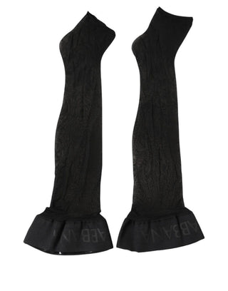 Black Nylon Logo Calf Long Women Accessory Socks