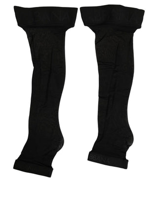 Black Nylon Logo Calf Long Women Accessory Socks
