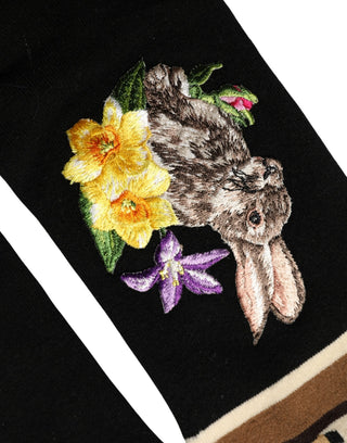 Black Rabbit Floral Wool Mid Calf Accessory Socks