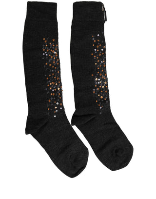 Dark Gray Sequined Wool Knee High Accessory Socks