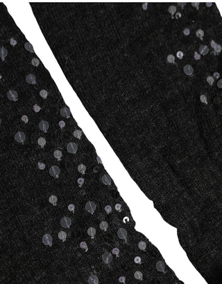 Dark Gray Sequined Wool Knee High Accessory Socks