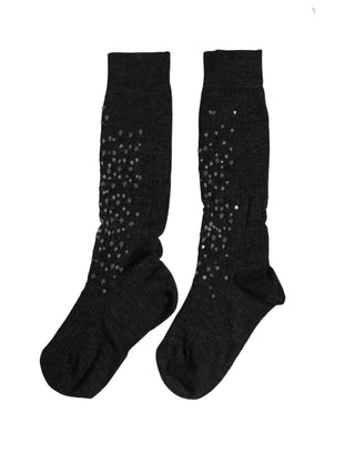 Dark Gray Sequined Wool Knee High Accessory Socks