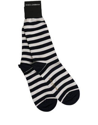 Black White Stripes Cotton Mid Calf Accessory Socks