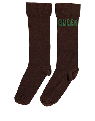 Brown Embroidered Cotton Mid Calf Accessory Socks