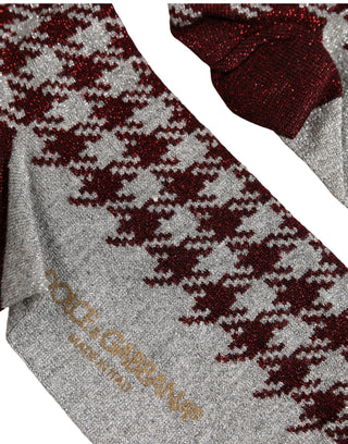 Maroon Gray Houndstooth Mid Calf Accessory Socks