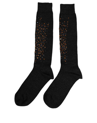 Dark Gray Sequined Wool Knee High Accessory Socks