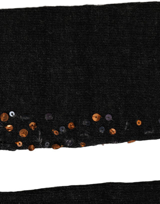 Dark Gray Sequined Wool Knee High Accessory Socks