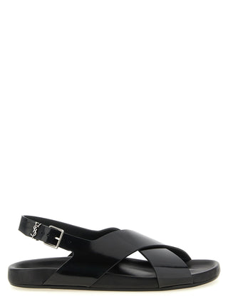 Black Calfskin Flat Sandals