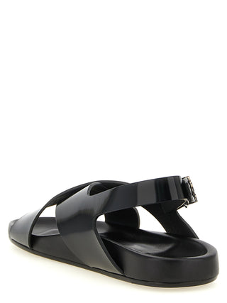 Black Calfskin Flat Sandals