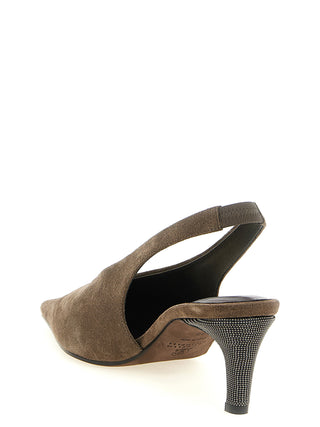 Gray Calfskin Mid Heel Pumps