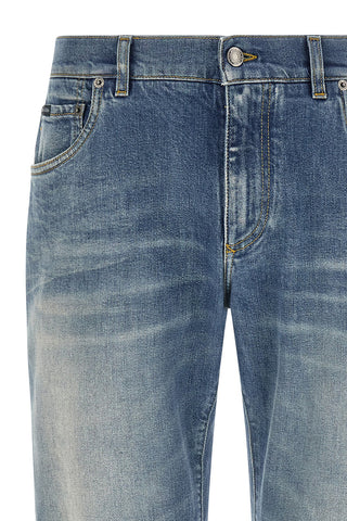 Blue Cotton Straight-Leg Jeans