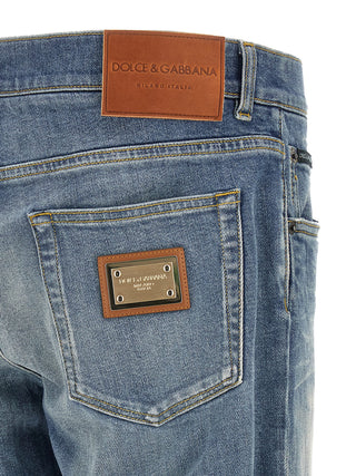 Blue Cotton Straight-Leg Jeans