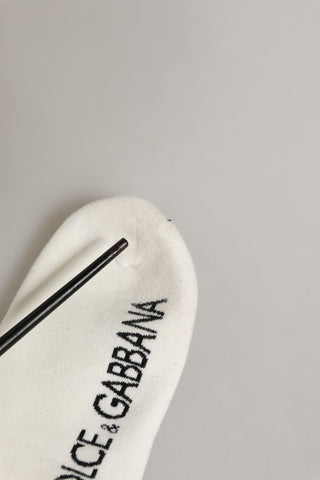 White Black Cotton Ankle Length DG Logo Socks