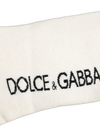 White Black Cotton Ankle Length DG Logo Socks
