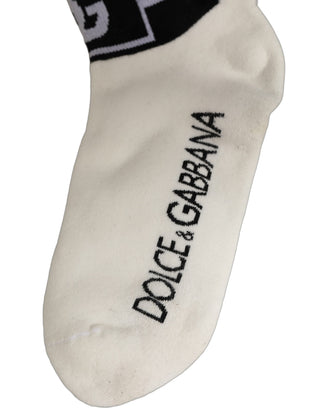 White Black Cotton Ankle Length DG Logo Socks