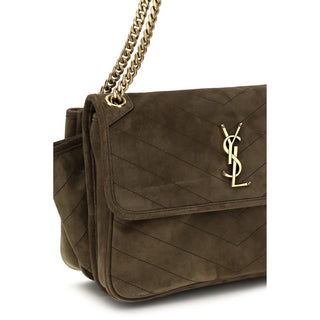 Bicolor Suede Leather Shoulder Bag