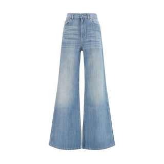 Blue Cotton Flared Jeans