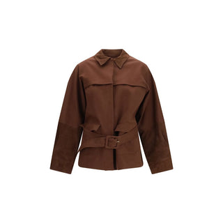 Brown Cotton Full-Length Jacket