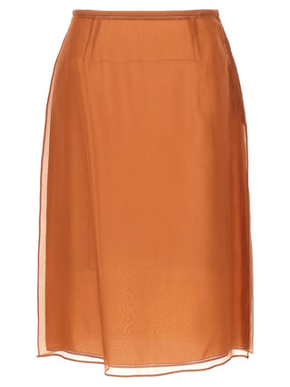 Brown Silk Midi Skirt