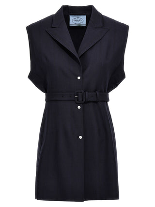 Blue Virgin Wool Sleeveless Jacket