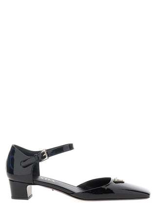 Black Cowhide Mid Heel Pumps