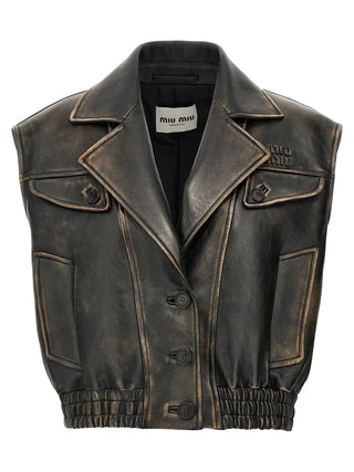 Brown Lamb Leather Sleeveless Jacket
