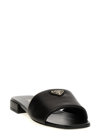 Black Lamb Leather Slides