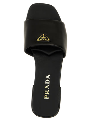 Black Lamb Leather Slides