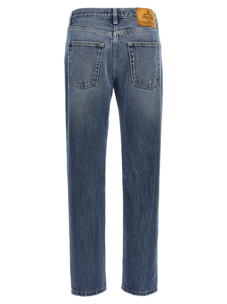 Blue Cotton Straight-Leg Jeans