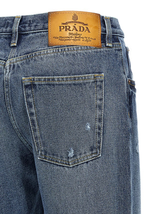 Blue Cotton Straight-Leg Jeans