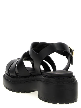 Black Calfskin Flat Sandals