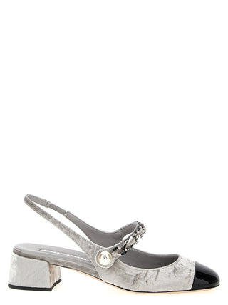 Silver Calfskin Mid Heel Pumps