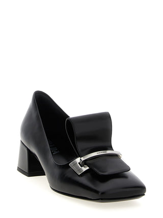 Black Calfskin Mid Heel Pumps