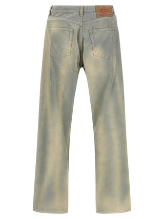 Blue Cotton Casual Pants