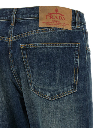 Blue Cotton Straight-Leg Jeans